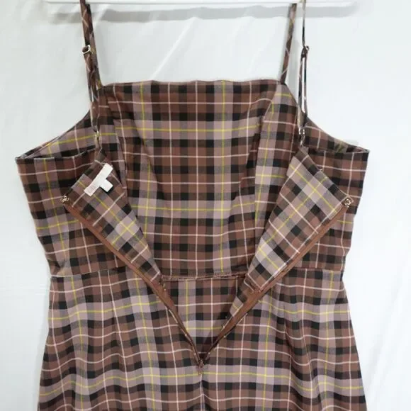 GB Plaid Dress JR. Junior XL Sleeveless Short Brown Plaid Preppy Dark Academia - Picture 4 of 16